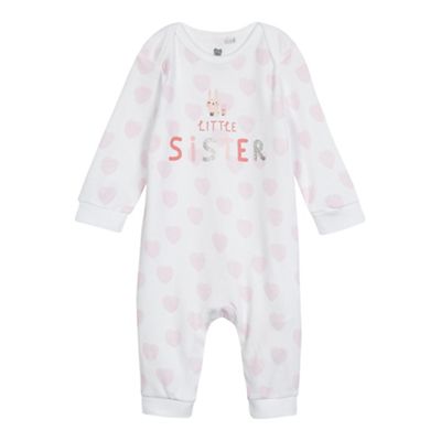 bluezoo Baby girls' white and pink 'Little Sister' print sleepsuit